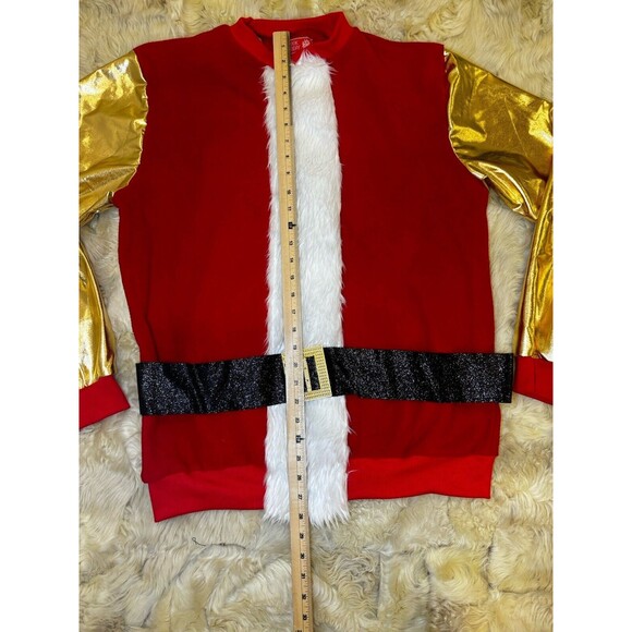 Christmas Ugly Sweater unisex XL Extra Large Santa Coat belt Gold - Picture 5 of 8